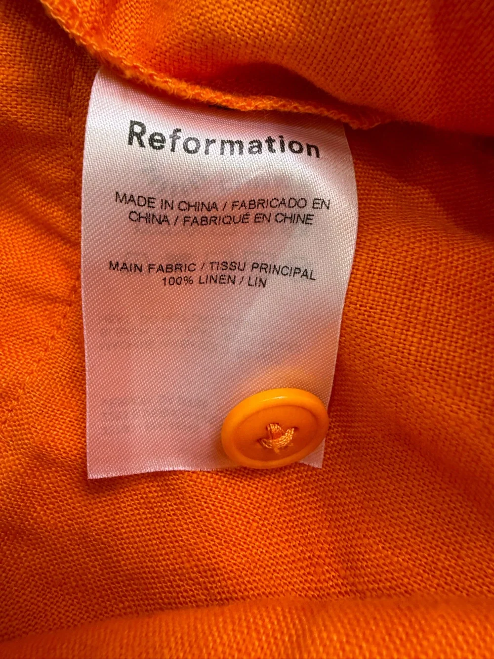 Reformation Vesta Wide Leg 100% Linen Citrus Orange Size 2